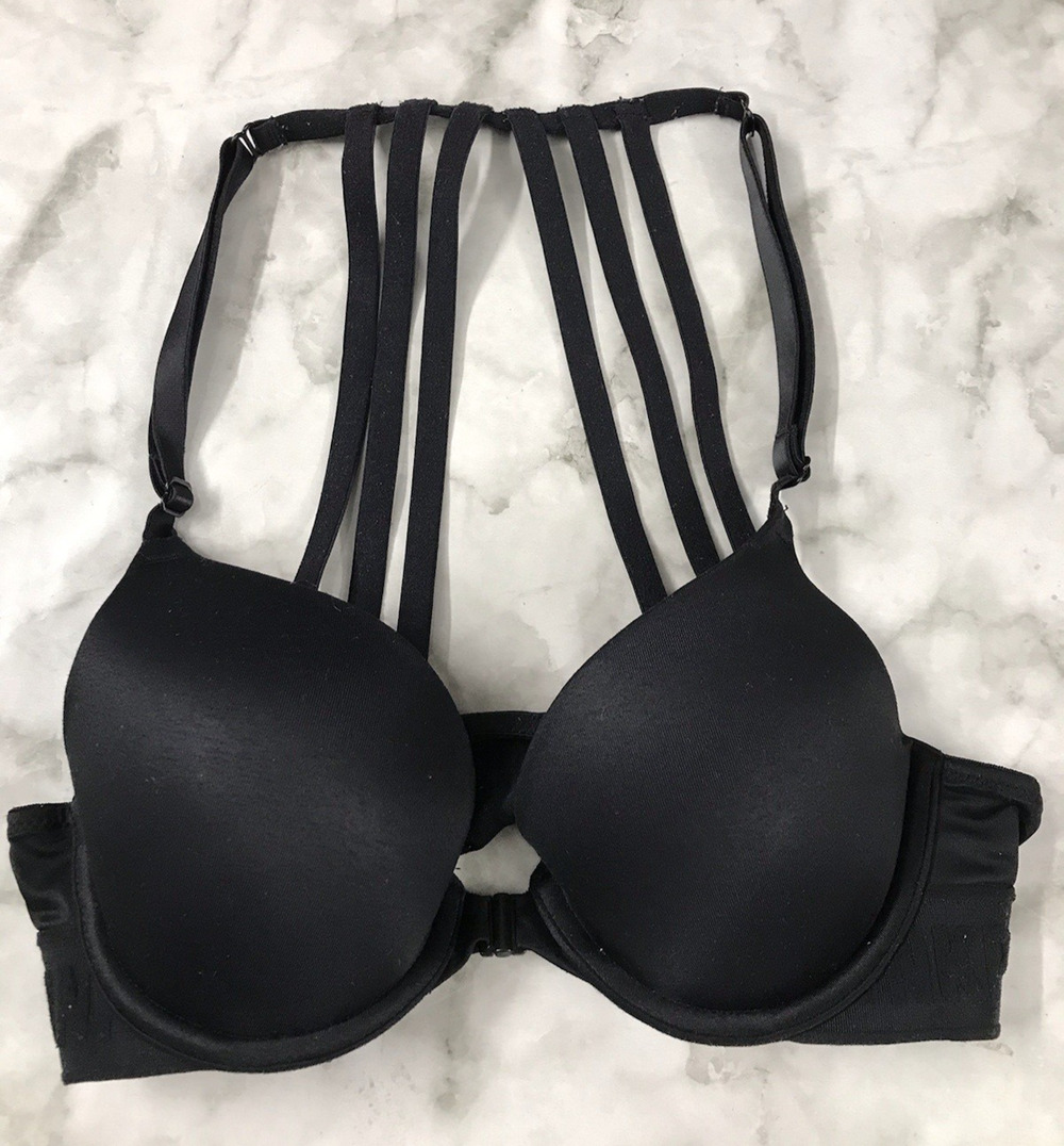PINK Victoria's Secret Women Bra 32A BLACK PINK Wear Everywhere Push Up Strappy